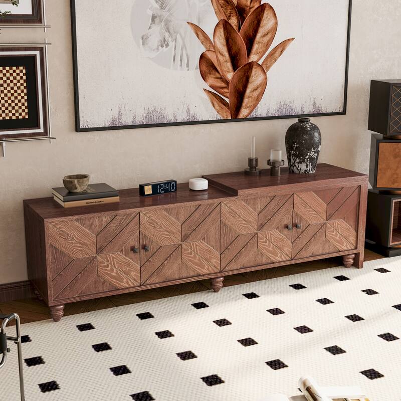 66.7" Modern Luxury TV Stand for 70" TV, Media Console with Drawer, 2 Cabinets & Adjustable Shelves, Home Theater TV Cabinet