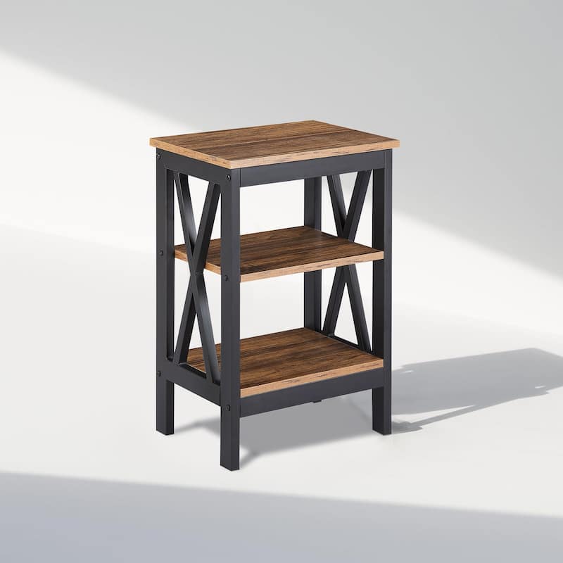 VECELO Modern Side Tables with 3-tier Storage Shelves X-Shaped Nightstand Set of 2 for Living Room and Bedroom
