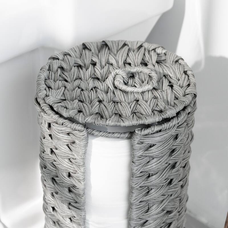 Freestanding Woven Toilet Paper Roll Holder with Lid for Bathroom, Power Room - 14.5'' H X 7'' W X 7'' D