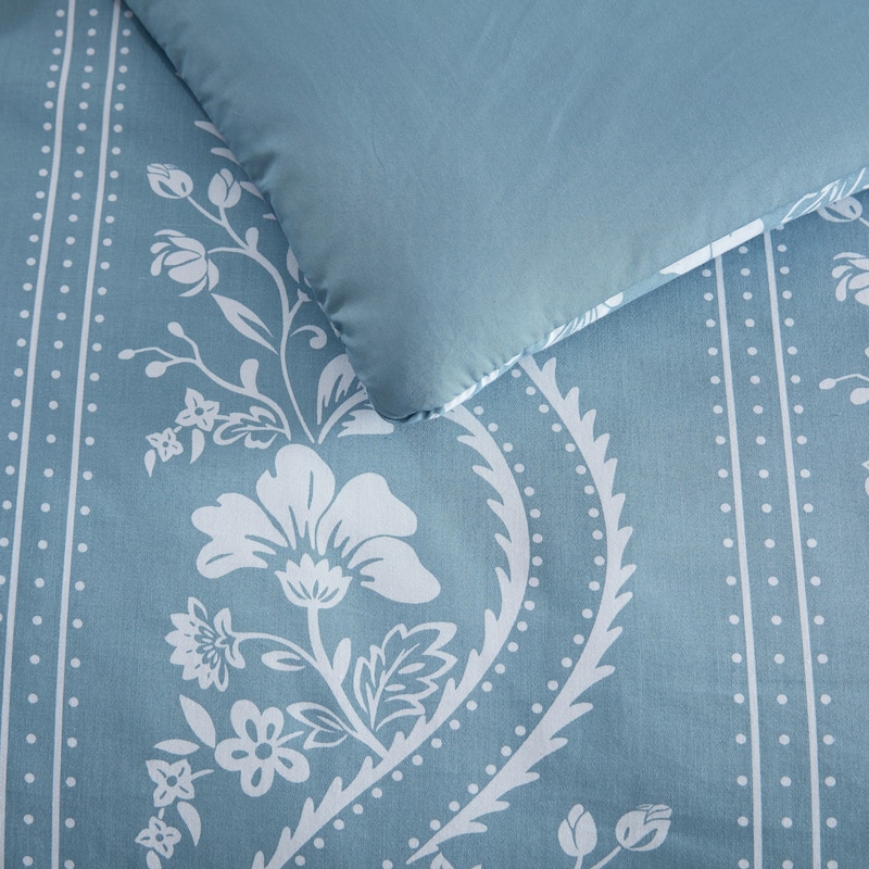 Martha Stewart Sophia Stripe Blue Cotton Duvet Cover Set