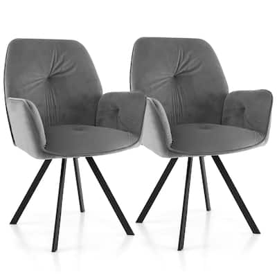Gymax Set of 2 Velvet Accent Chairs Swivel Dining Armchairs w/ Back &
