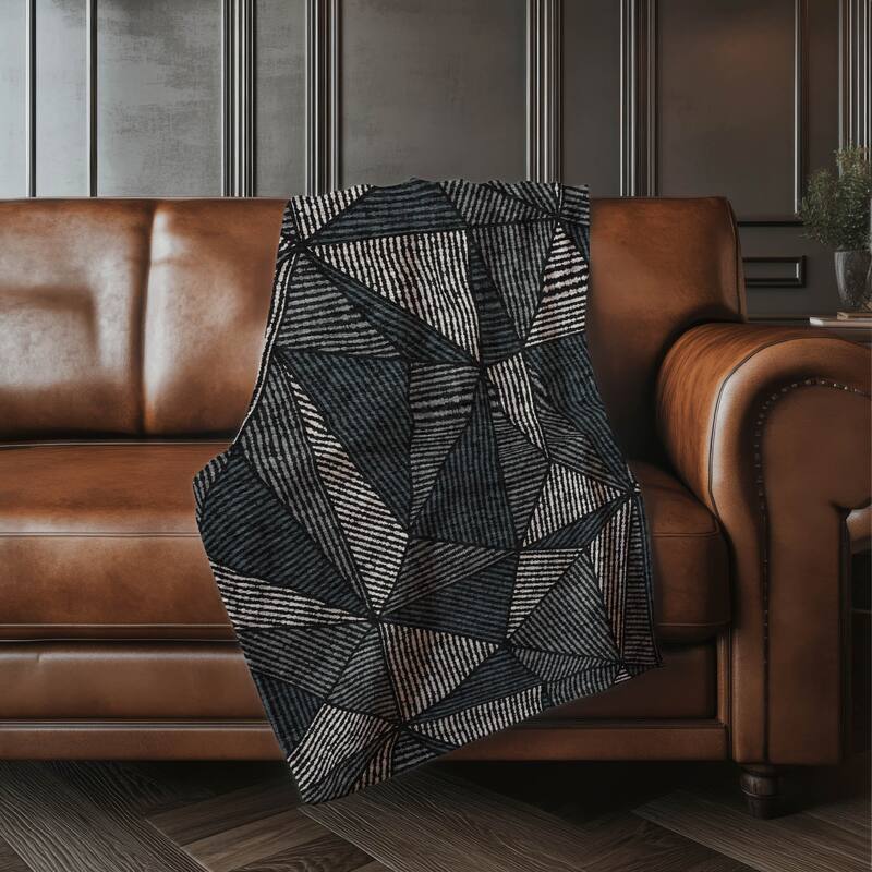 Premium Machine Washable Modern Geo Sherpa Throw Blanket - Black - 4'2" x 5'10"