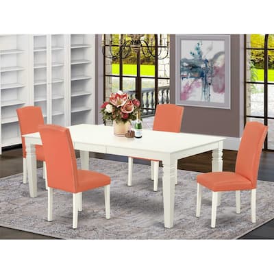 Rectangular Dining Set 5Pc Table W/Leaf & 4 Chairs Pink Flamingo Linen White Legs