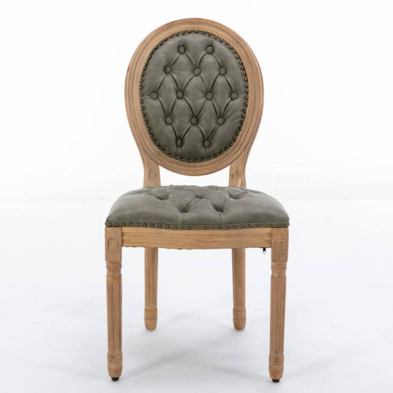 Hand-pulled buckle decoration PU artificial leather Dining Chair with Nailhead Trim ,Wood Legs,Set of 2
