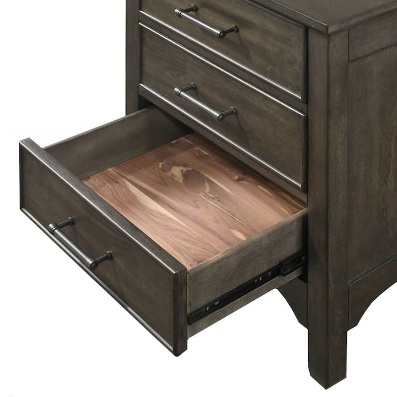 Hawthorne 3-Drawer Rubberwood Nightstand with USB Port, Brushed Charcoal