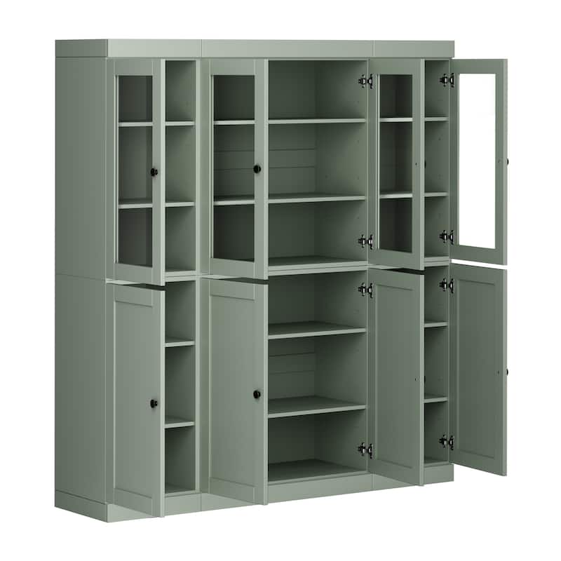 Palace Imports 100% Solid Wood 65" Pantry Cabinet with Clear Glass, Shaker Doors and Adjustable Shelves