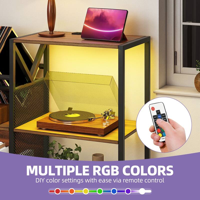 3 Tier Record Player Stand DVD/ CD Media Storage Cabinet with Power Outlets