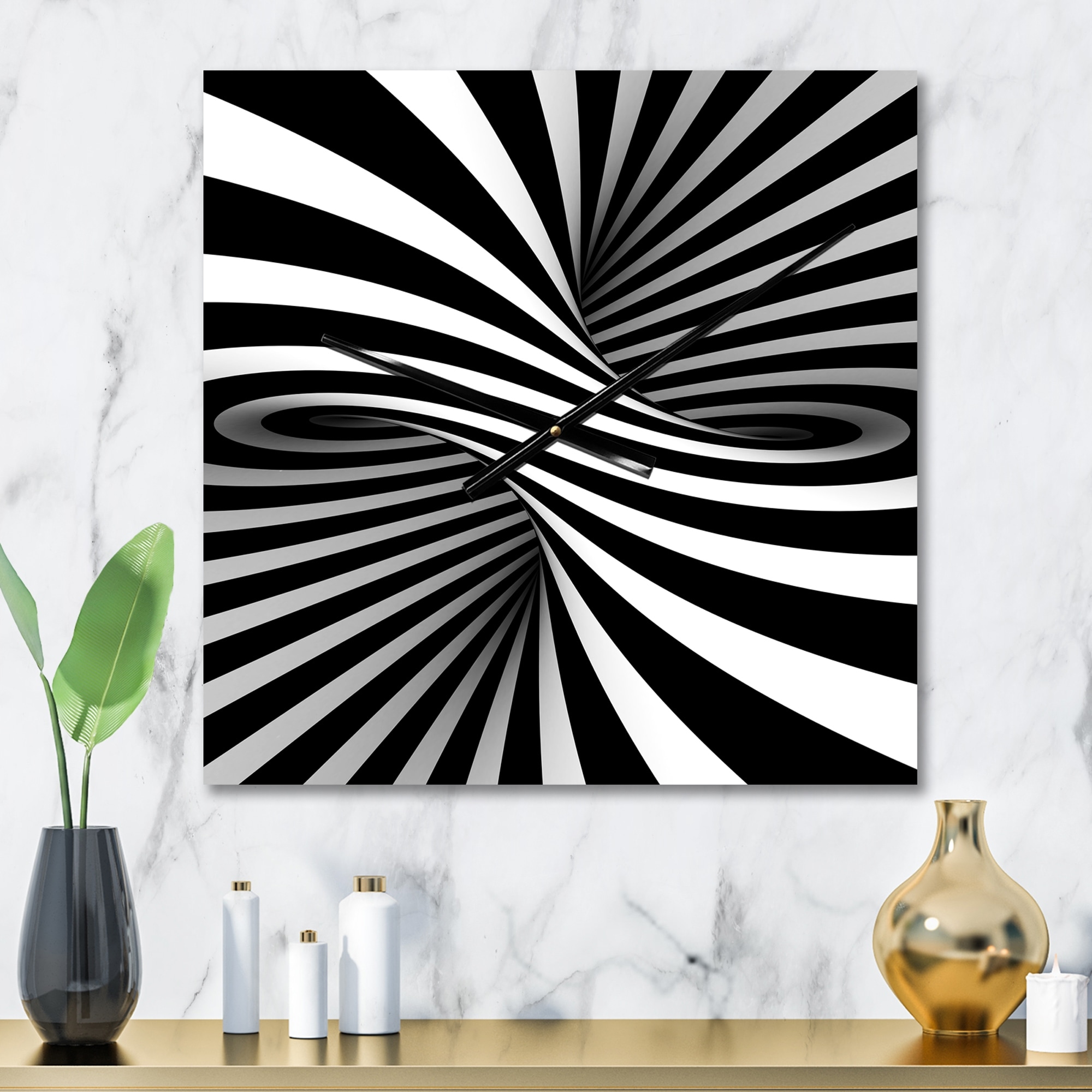 Designart 'Black and White Spiral' Modern Large Wall Clock