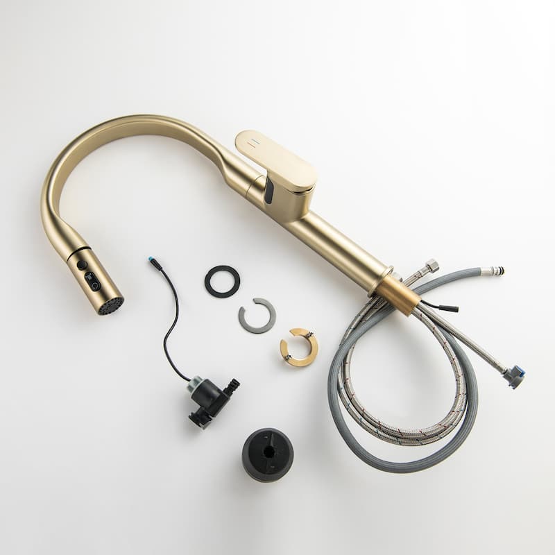 Kitchen Sink Faucet with Pull Down Sprayer, 18.46"H Commercial Kitchen Faucet for Sink, Solid Brass Digital Display