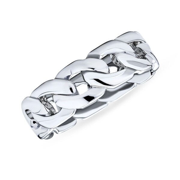 Mens Curb Link Chain Design Eternity Ring .925 Sterling Silver Band