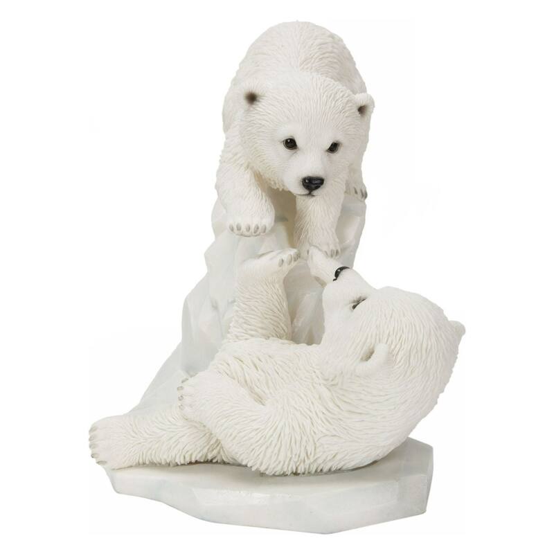 11.75" Playing Polar Bear Cubs Outdoor Garden Statue