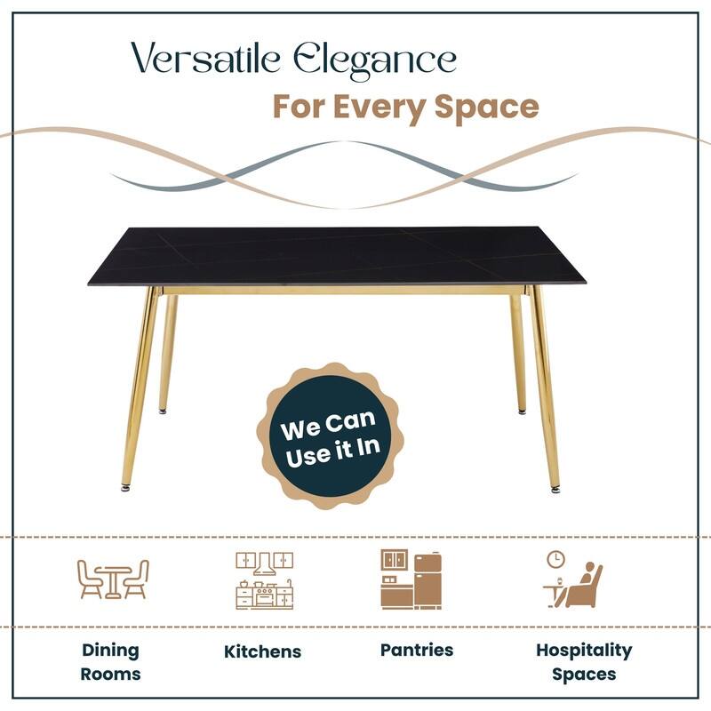 Zayle Dining Table with a 71" Rectangular Top and Gold Steel Base