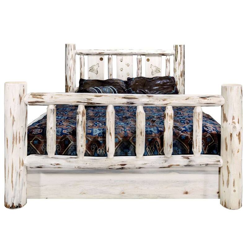 California King Storage Bed - Rustic Wolf Design, Ready to Finish - Log Style Bed Frame