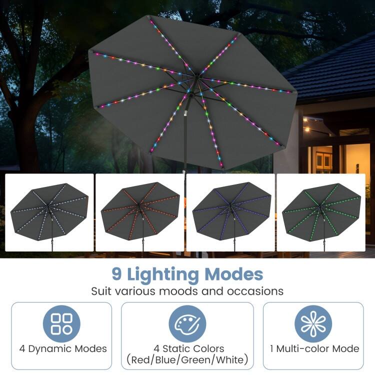 Polyester Metal Solar Patio Umbrella with LED Lights