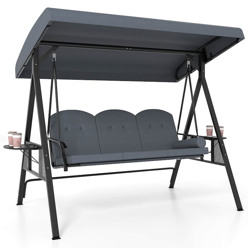 Costway 3-Seat Patio Swing Chair with Adjustable Canopy Thickened - See Details - Gray