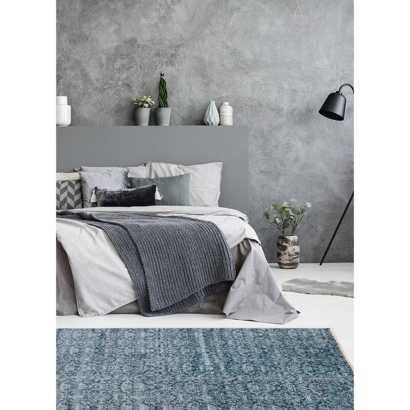 ECARPETGALLERY Hand-knotted Eternity Dark Navy, Light Blue Wool Rug - 8'2 x 11'5