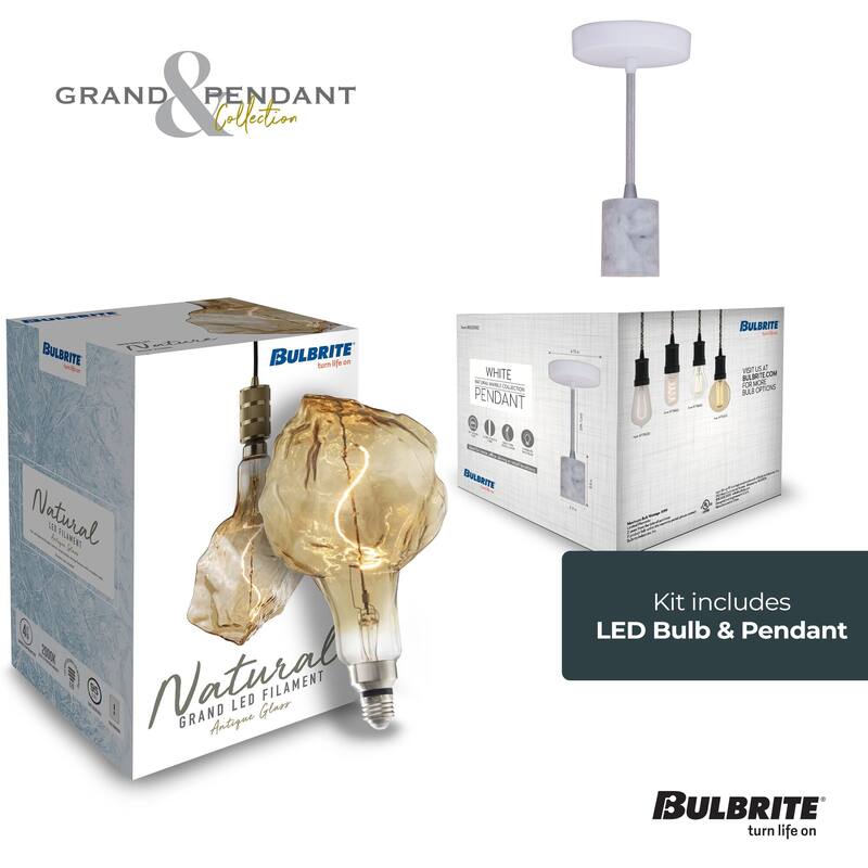 Bulbrite LED Grand Bulb and Pendant Kit of (1) 4 Watt Antique Glass 13" Glacier Shaped Bulb