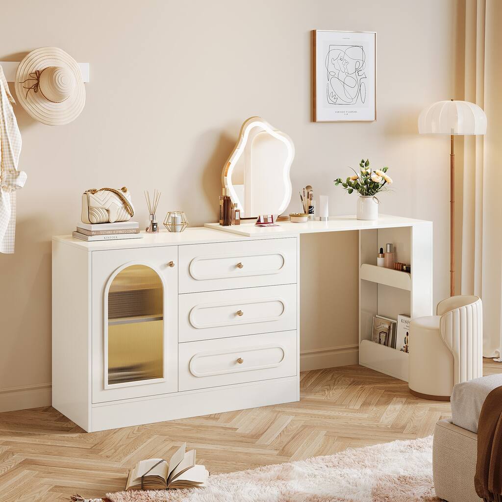 Modern 360° Rotatable Vanity Desk Dressing Table with 3 Drawers - N/A
