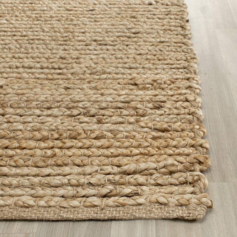 Area Rug 6x9 Natural Blue Jute Denim Braided Flatweave Living Room Bedroom Rug - 108 x 72