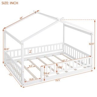 White Full Size Wood House Bed with Fence - Stylish & Spacious Kids' Bed