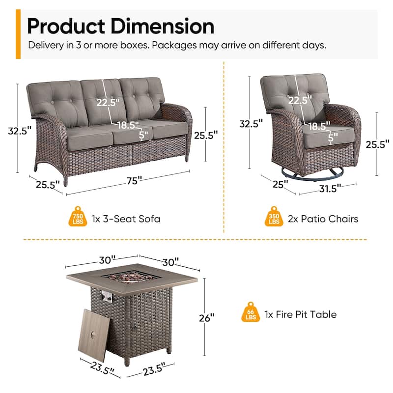 Pocassy Ooutdoor Fire Pit Table with Sofa Chair Set