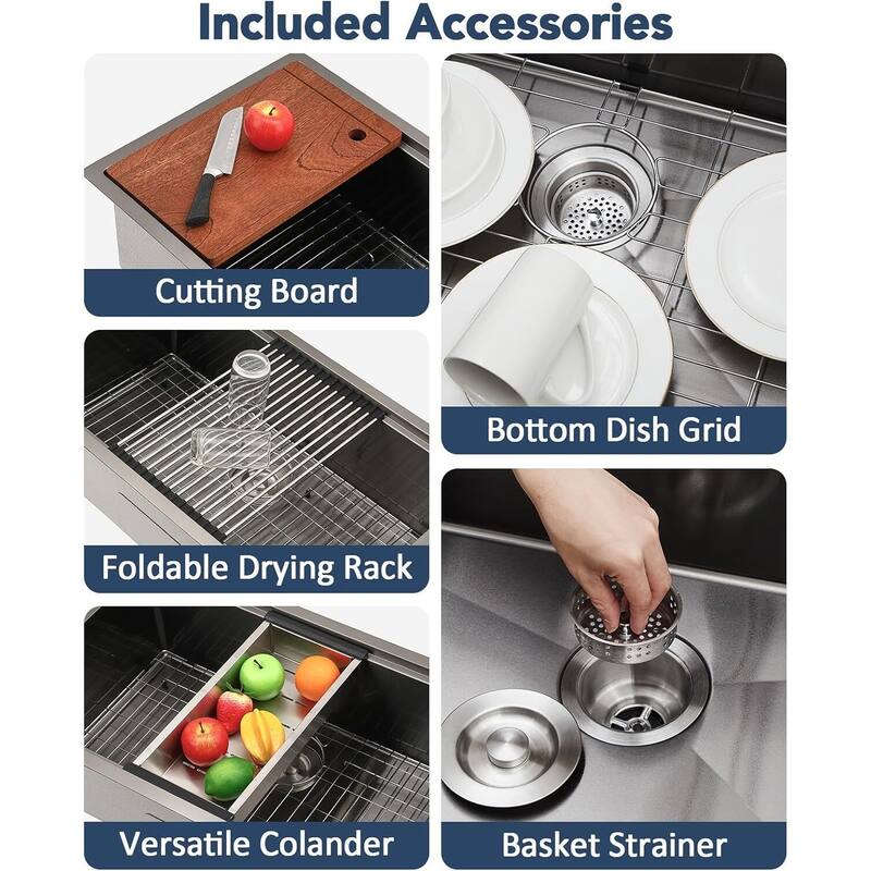 32"X19"x10" Undermount Kitchen Single Bowl Sink for Kitchen Countertop Installation