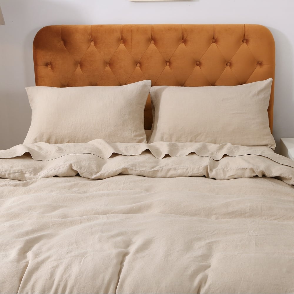 Highland Feather 100% Ultra-Soft French Linen Bedding Set - 1 Duvet Cover, 1 Fitted Sheet & 2 Pillowcases