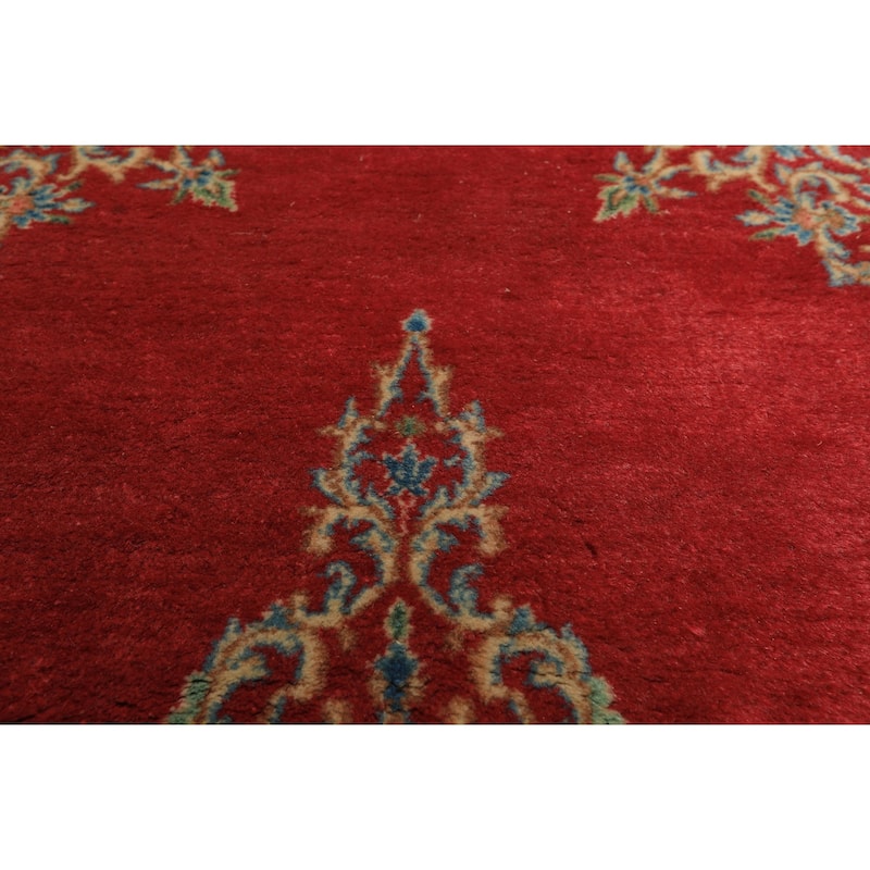 4x7'3'' Hand Knotted Wool Coral Traditional Kerman Medallion Rug - 4' x 7' 3''