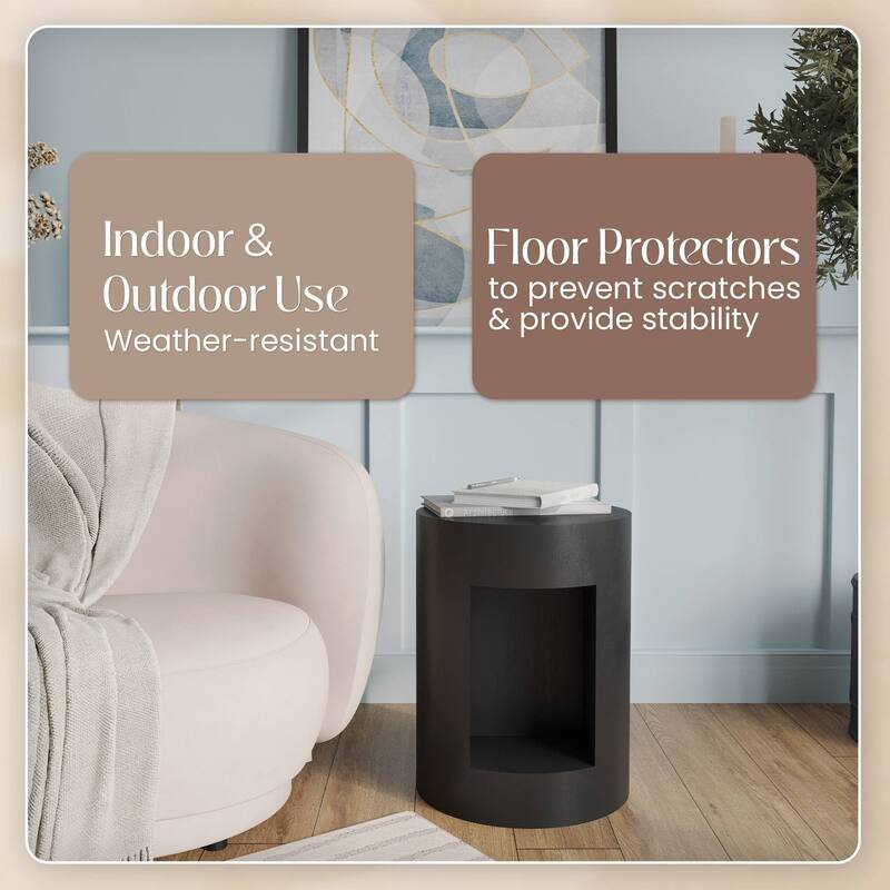 Nook 14" Wide Round Side Table in Fiberstone with Open Storage Compartment