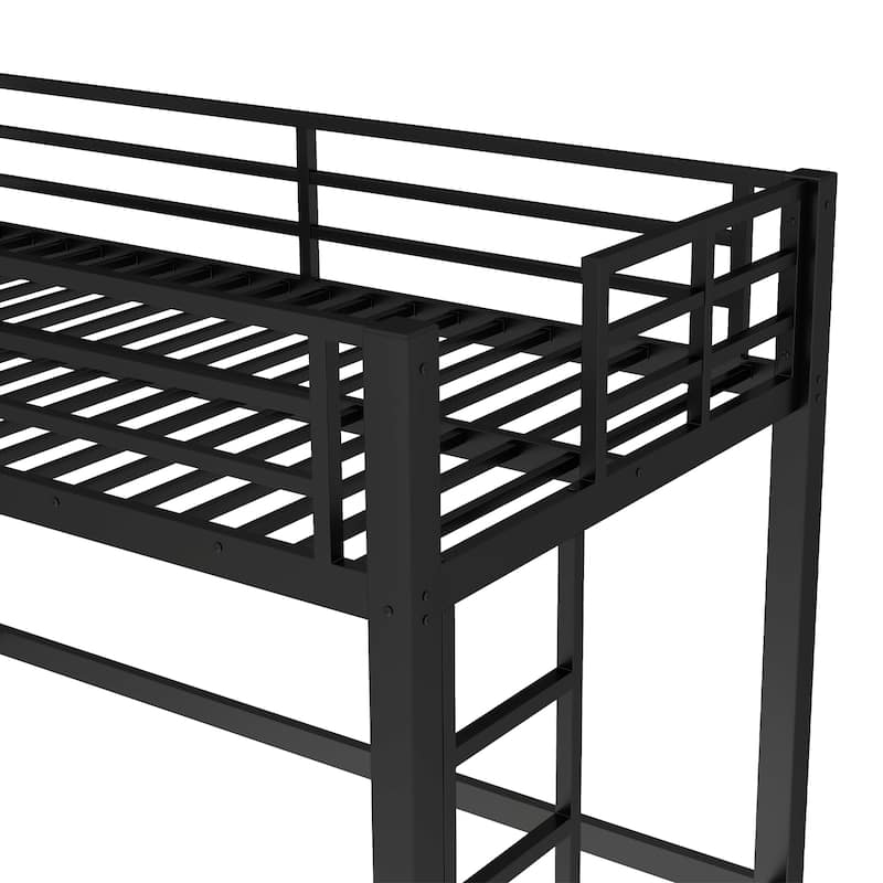 Roomfitters Metal Loft Bed with Dual Ladders, High Sleeper Frame with Under Bed Storage Space, Black