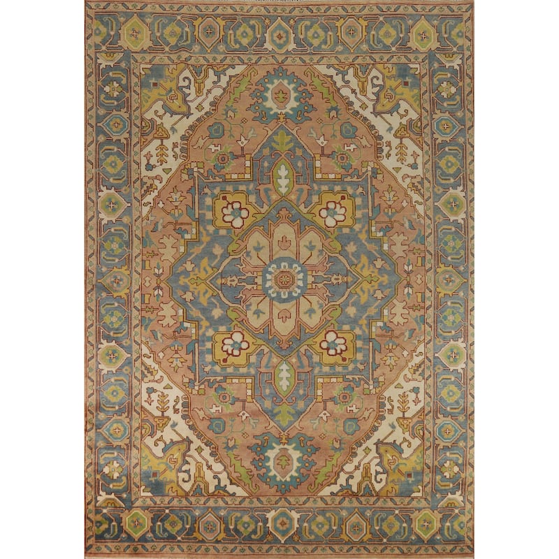 Hand Knotted Oriental 100% Wool Carpet Traditional Medallion Oranges & Rust Heriz (serapi) Area Rug - 11' 10'' X 9' 0''