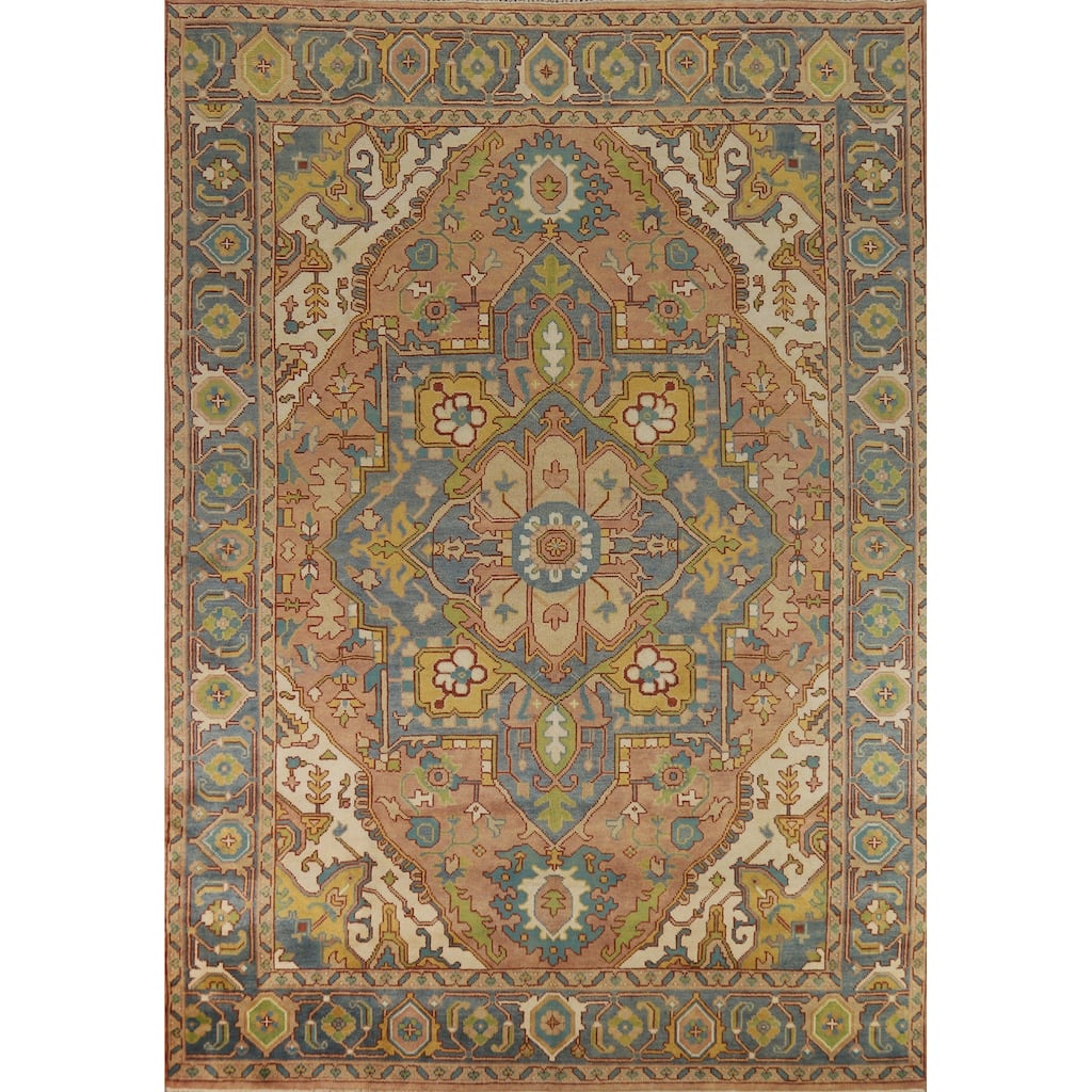 Hand Knotted Oriental 100% Wool Carpet Traditional Medallion Oranges & Rust Heriz (serapi) Area Rug - 11' 10'' X 9' 0''