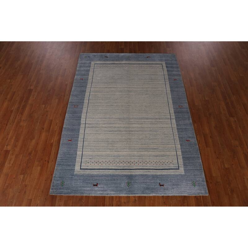 Gabbeh Indian Area Rug Hand-Knotted Tribal Beige Wool Carpet - 5'5" x 7'7"