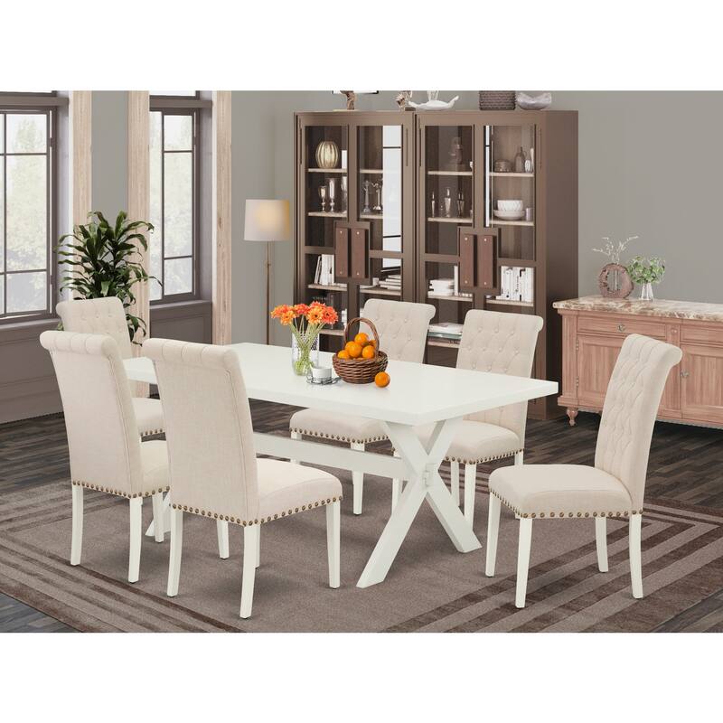 Rectangular Dining Table Set with 6 Parsons Chairs - Solid Wood Dining Room Furniture Set - 72