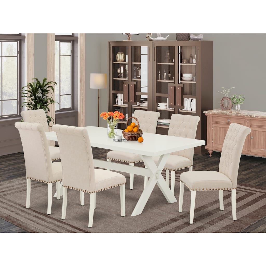 Rectangular Dining Table Set with 6 Parsons Chairs - Solid Wood Dining Room Furniture Set - 72