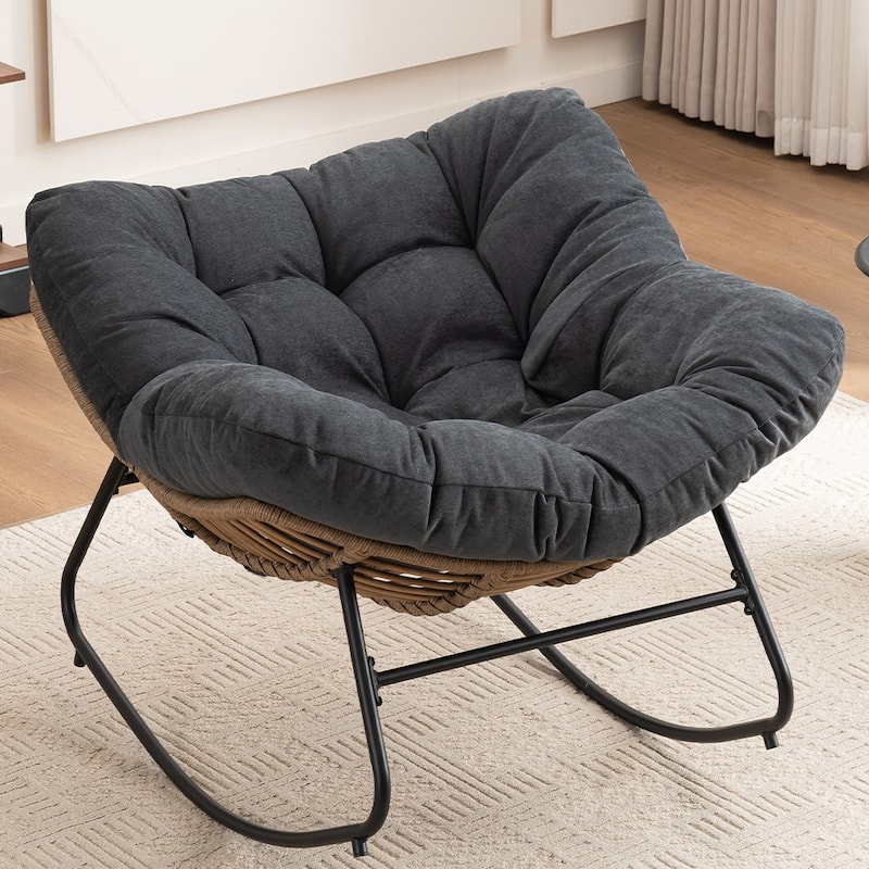 Rocking Chair, Chenille Upholstered Accent Chair, Modern Nursery Rocking Chair for Living Room, Bedroom, Apartment - Black