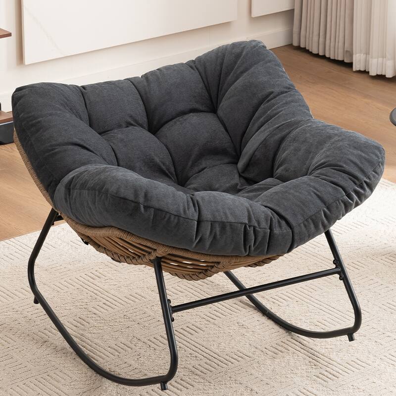 Wicker Rocking Chair Accent Chair with Ergonomic Design, Gentle Rocking Motion Lounge Chair for Living Room