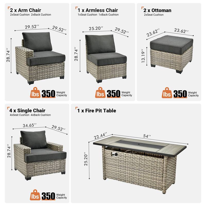 XIZZI 10-piece Patio Wicker Furniture Conversation Set with Fire Pit Table