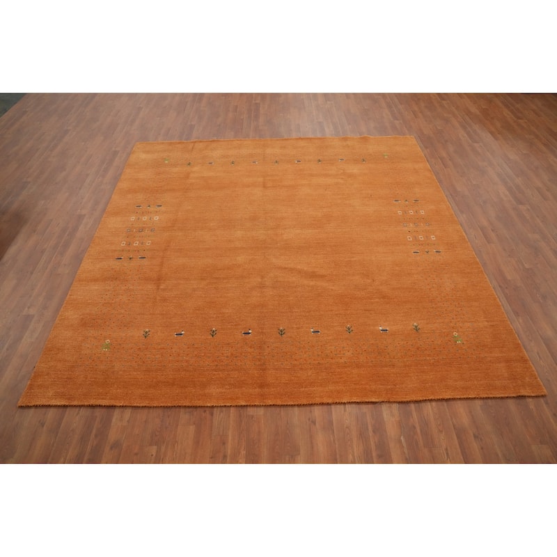 Hand Knotted Oriental 100% Wool Carpet Tribal Animal Pictorial Oranges & Rust Gabbeh Area Rug - 8' 11'' X 8' 11''