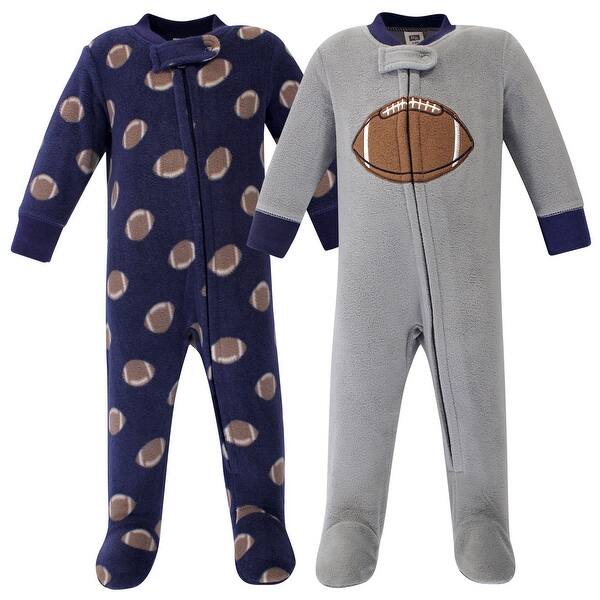 slide 1 of 1, Hudson Baby Infant Boy Fleece Zipper Sleep and Play 2pk, Football 0-3 Months - Football