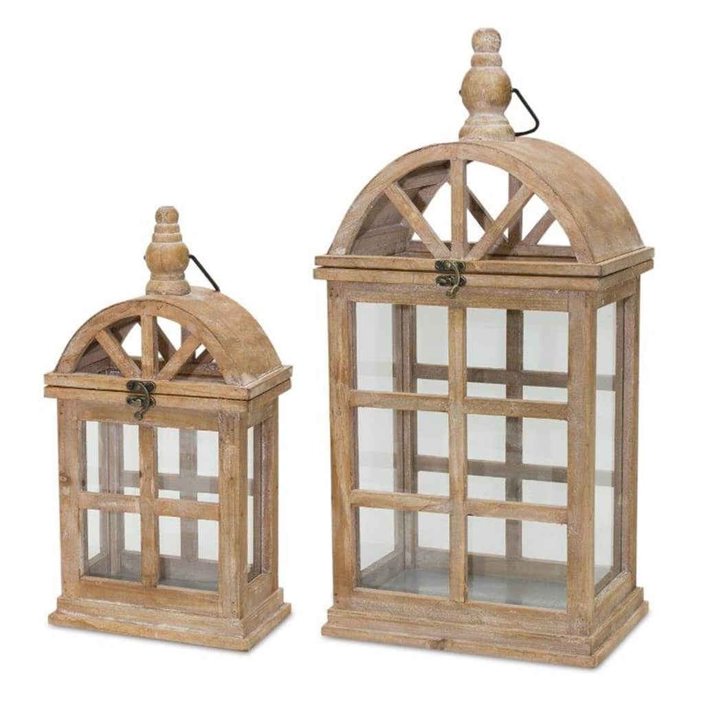 Wooden Lantern (Set of 2) - 10.25 x 7.25 x 21.5; 7.5 x 4.75 x 14.75
