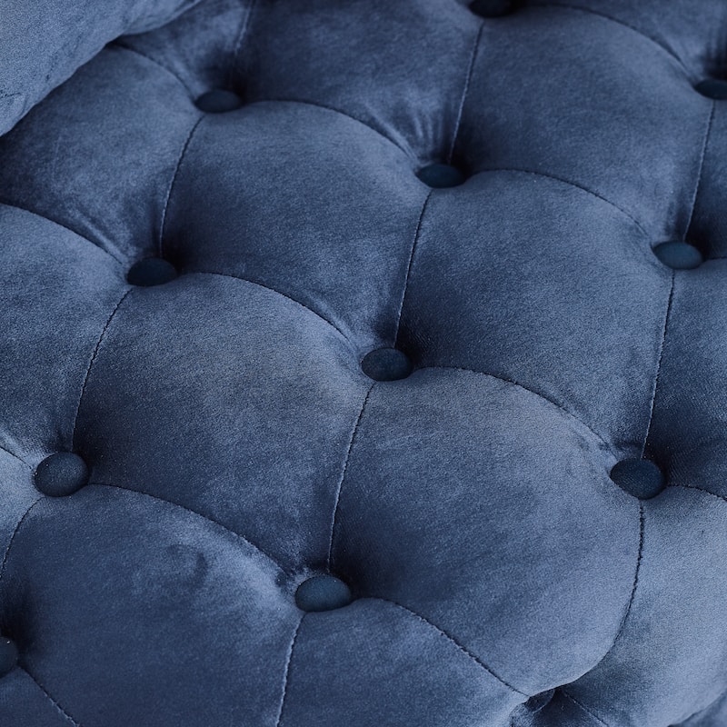 Blue Modern 30" Upholstered Swivel Button Tufted Accent Chair with Movable Wheels and 3 Pillows