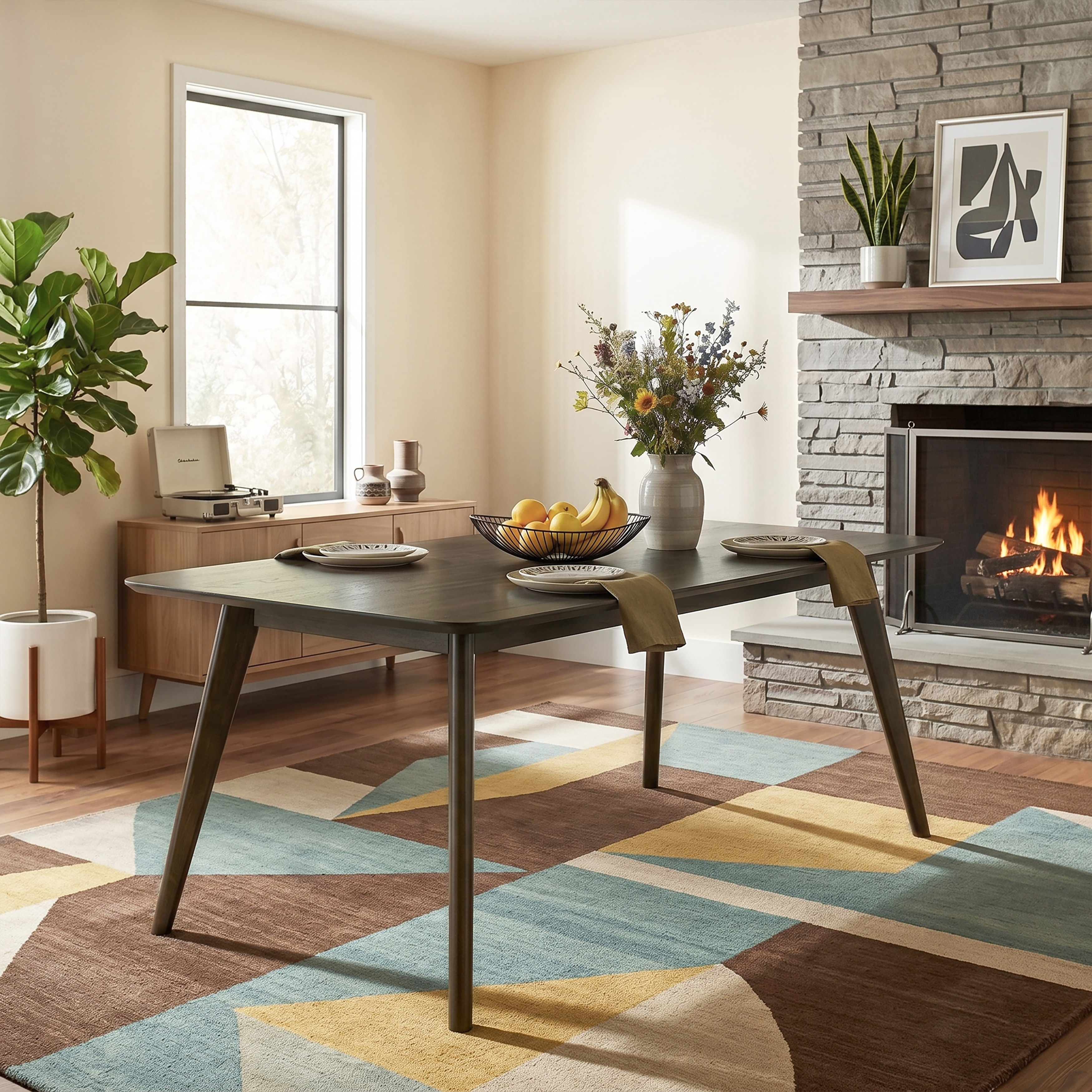 Furniture of America Valtier Mid-Century Modern Dark Walnut Wood Dining Table