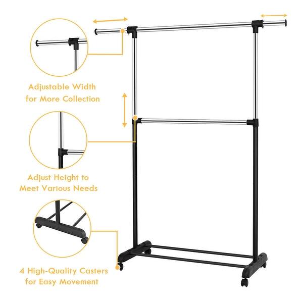 Shop Costway 2 Rod Garment Rack Adjustable Clothes Hanger Rolling