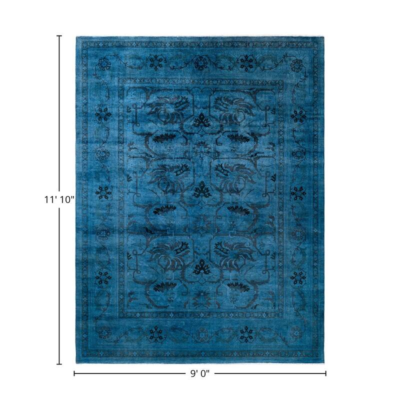 Overton Hand Knotted Wool Vintage Inspired Modern Contemporary Overdyed Blue Area Rug - 9' 0" x 11' 10"