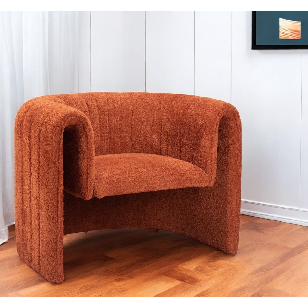 HomeRoots 37" Burnt Orange Sherpa And Upholstered Tufted Arm Chair - 37' X '27.6' X '30