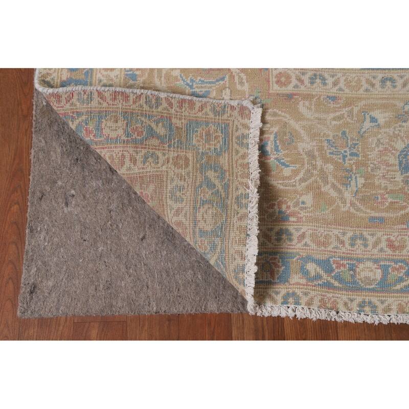 Muted Distressed Kashan Persian Antique Rug Hand-knotted Wool Carpet - 9'3" x 13'4"
