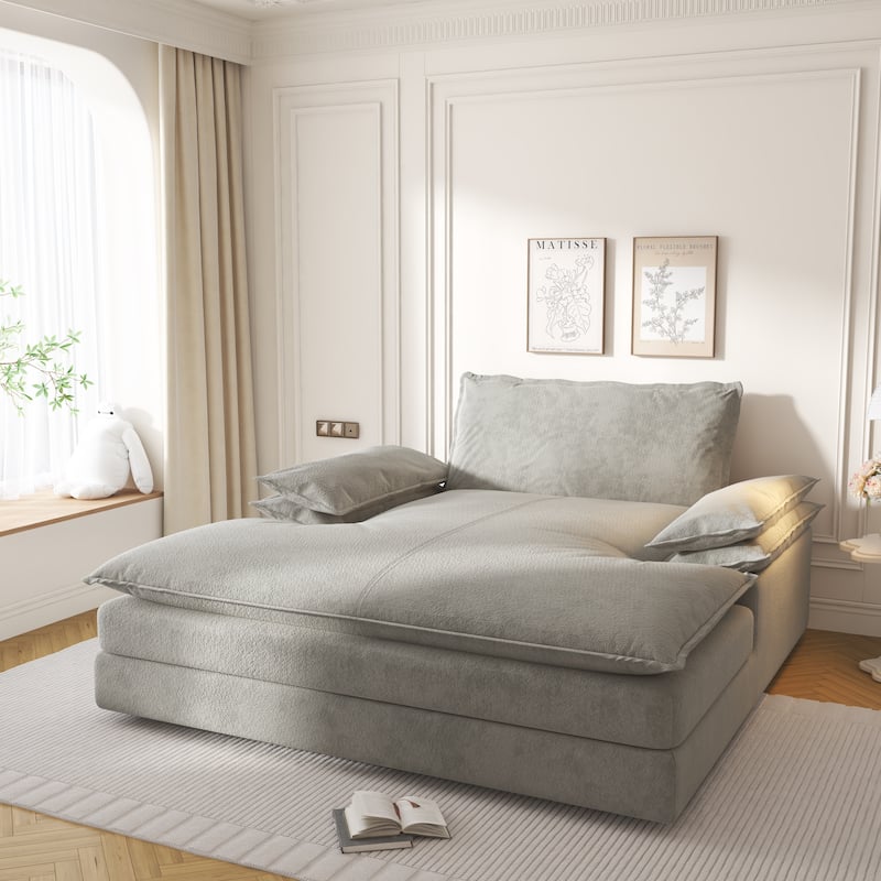 Oversized Double Chaise Lounge Chair, Upholstered Chenille Reading Chair with Large Pillows & Wide Armrests
