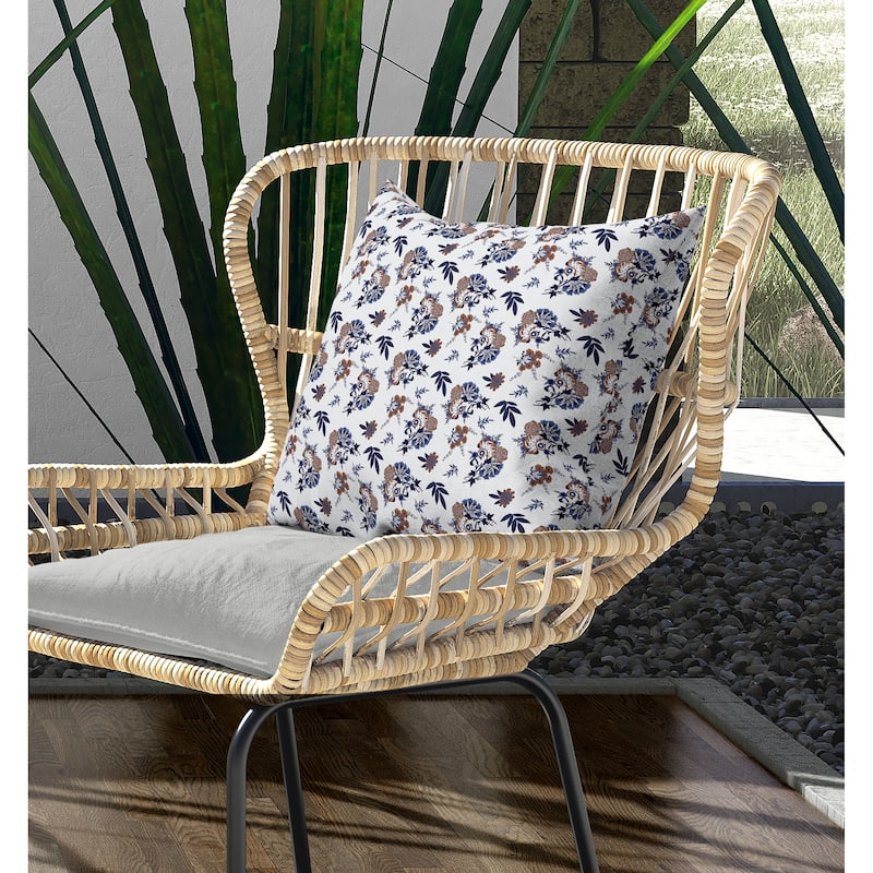 Rose Dreams Indoor/Outdoor Reversible Throw Pillow White and Blue