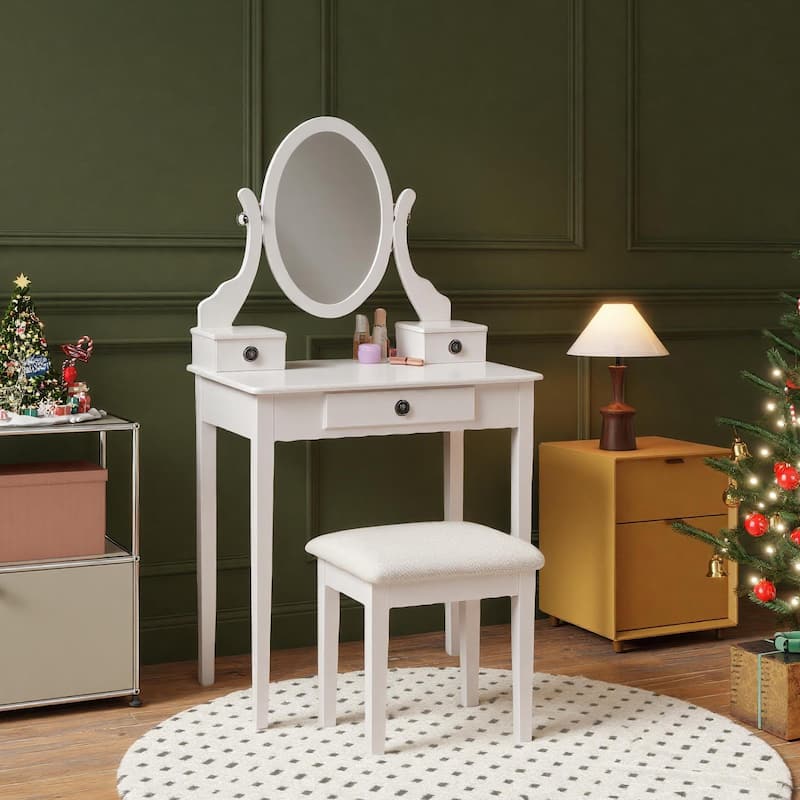 Roundhill Furniture Moniys Wood Moniya Makeup Vanity Table and Stool Set